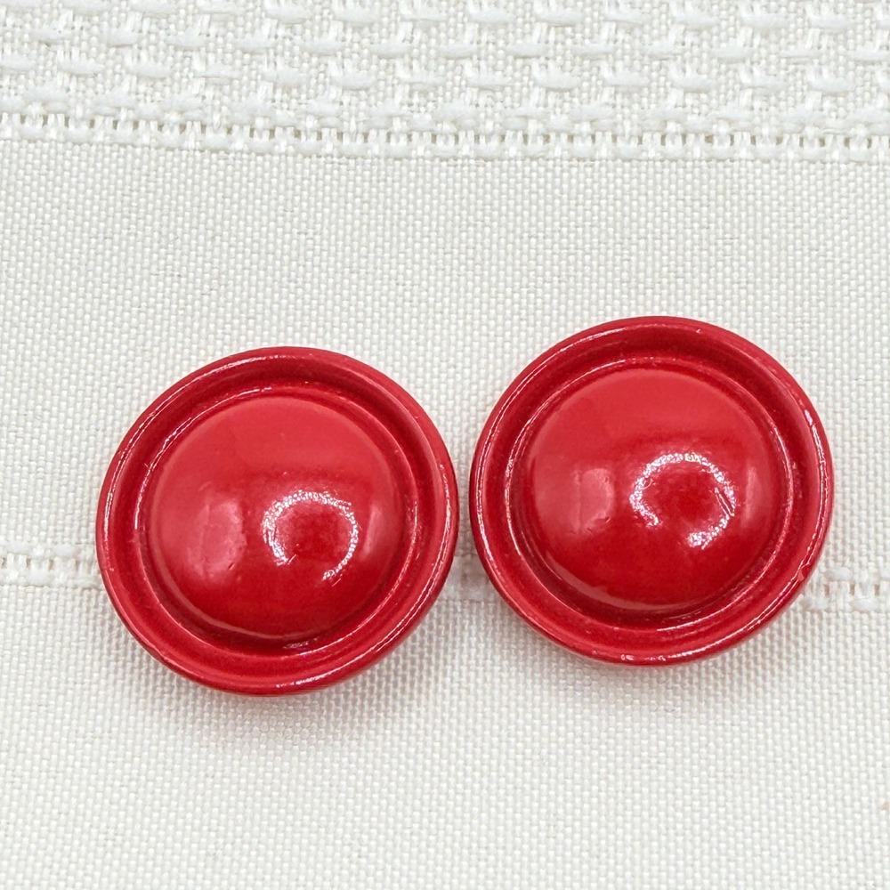 Vintage Retro 70s 80s Cherry Red Enamel Chunky Metal Circle Clip-On Earrings